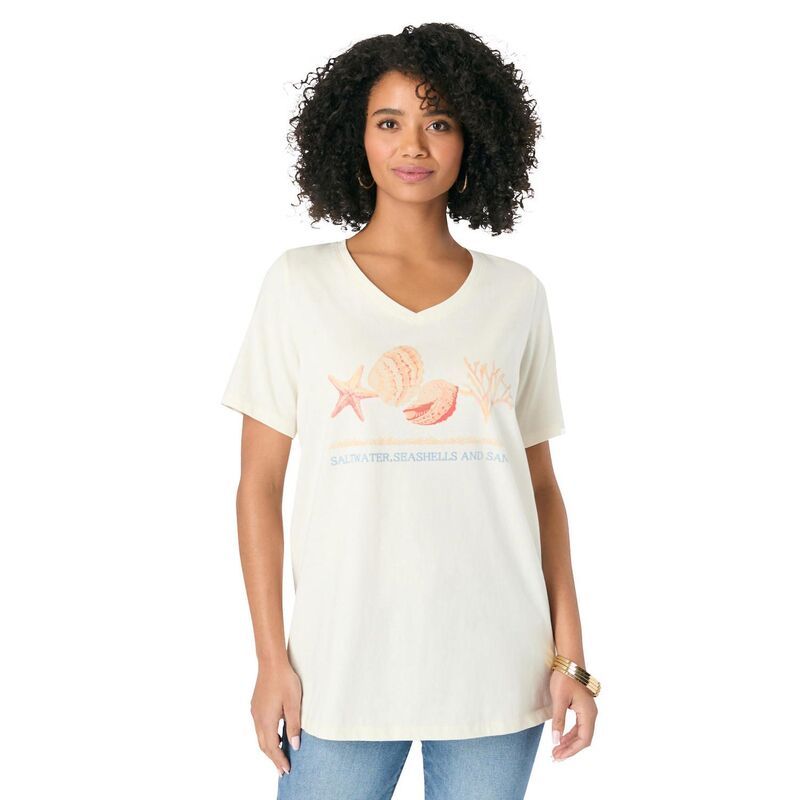 ロアマンズ レディース トップス Tシャツ プラスサイズ グラフィック Roamans Womens Plusize Graphic Tee Seashells Print