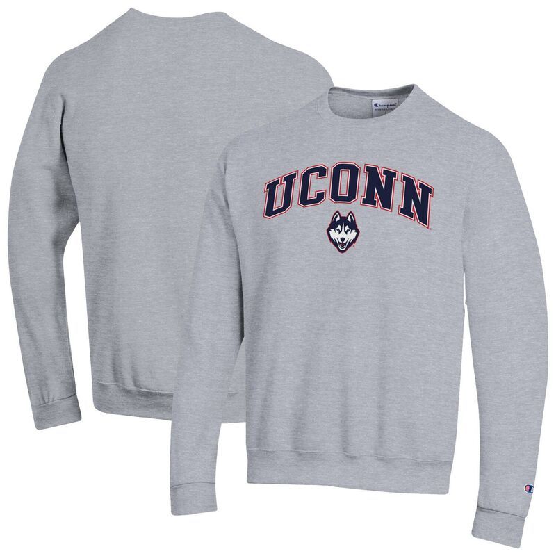 チャンピオン メンズ トップス Tシャツ スウェット ロゴ MensChampion Heather Gray UConn Huskies Arch Over Logo Pullover Sweatshirt Con Grey グレー