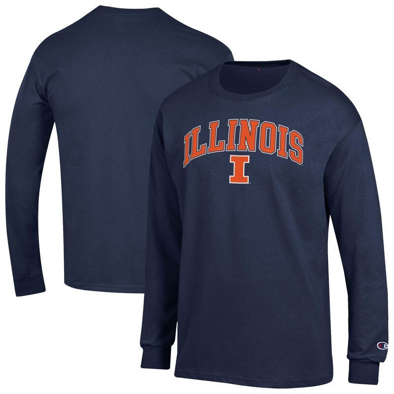 チャンピオン メンズ トップス Tシャツ ロゴ MensChampionavy Illinois Fighting Illini Arch Over Logo Long Sleeve TShirt Ill Navy ネイビー
