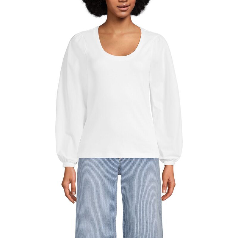 ランズエンド レディース トップス Tシャツ Womens Lands End Supima Interlock Scoopneck Blouson Sleeve Top White ホワイト