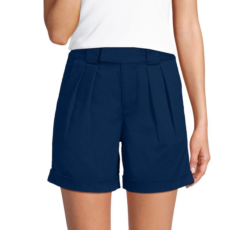 ランズエンド レディース ボトムス ハーフパンツ・ショーツ プリーツ ショートパンツ Womens Lands End Chino High Rise Pleated 7in Shorts Deep Sea Navy ネイビー