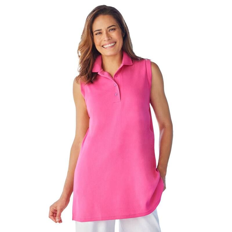 ウーマン ウィズイン レディース トップス Tシャツ ポロシャツ プラスサイズ ノースリーブ Woman Within Womens Plusize Sleeveless Polo Tunic Raspberry Sorbet