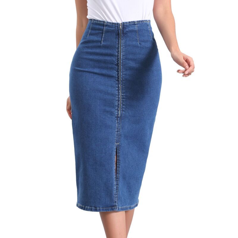 アレグラ ケー レディース ボトムスカート ハイウエスト フロントスリット デニム マキシ ALLEGRA K Maxi Denim Skirt for Womens Front Slit Zipper High Waist Bodycon Jean Skir