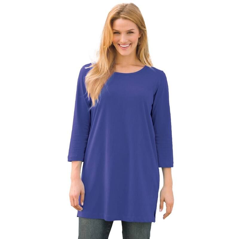 ウーマン ウィズイン レディース トップス Tシャツ プラスサイズ Woman Within Womens Plusize PerfecthreeQuarterSleeve Scoopneck Tunic Ultra Blue ブルー