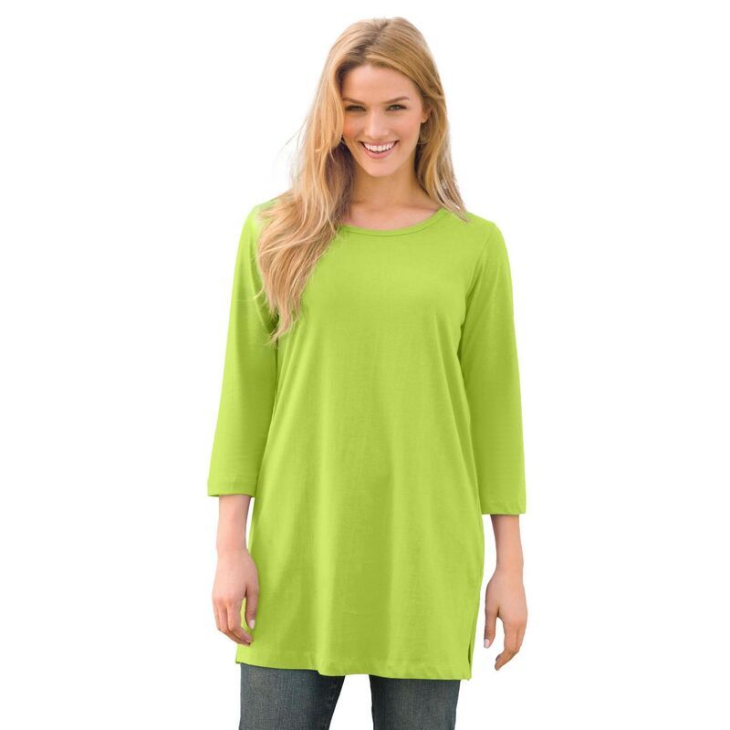 ウーマン ウィズイン レディース トップス Tシャツ プラスサイズ Woman Within Womens Plusize PerfecthreeQuarterSleeve Scoopneck Tunic Lime ライム