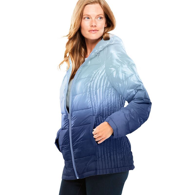 ウーマン ウィズイン レディース アウター ジャケット・ブルゾン プラスサイズ Woman Within Womens Plusize Packable Puffer Jacket Evening Blue Ombre ブルー