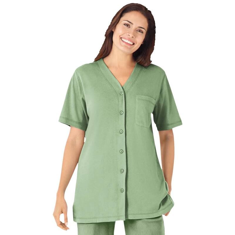 ウーマン ウィズイン レディース トップス Tシャツ プラスサイズ 半袖 Woman Within Womens Plusize 7day Shortsleeve Baseball Tunic Sage セージ