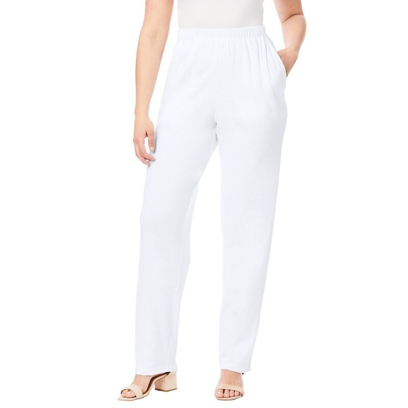 ロアマンズ レディース ボトムス カジュアルパンツ ストレート プラスサイズ プチ ニット Roamans Womens Plusize Petite Plusize Straight Leg Soft Knit Pull On Pant White ホワイト