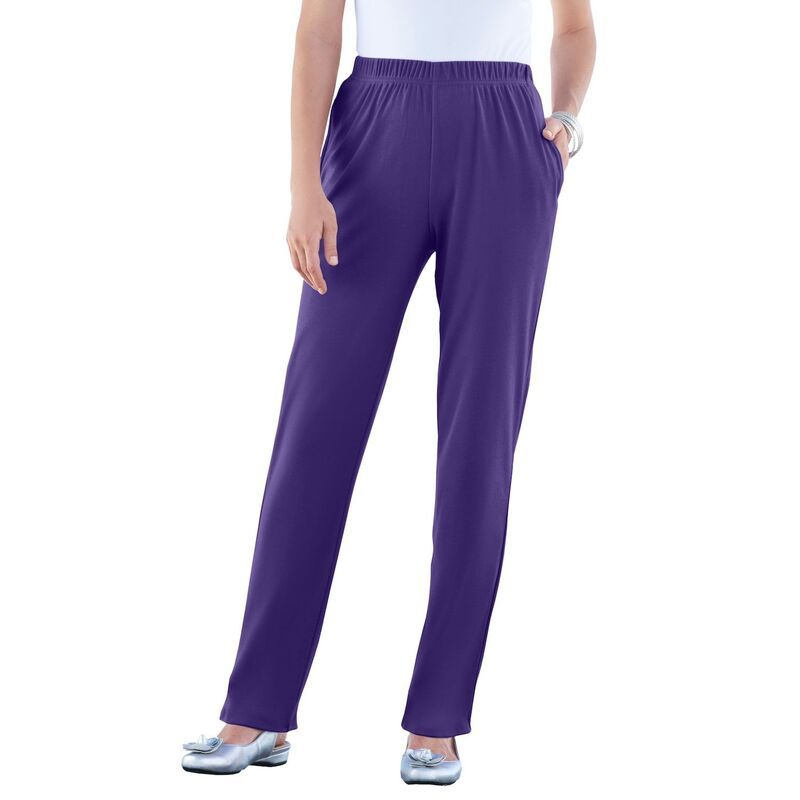 ロアマンズ レディース ボトムス カジュアルパンツ ストレート プラスサイズ プチ ニット Roamans Womens Plusize Petite Plusize Straight Leg Soft Knit Pull On Pant Midnight V