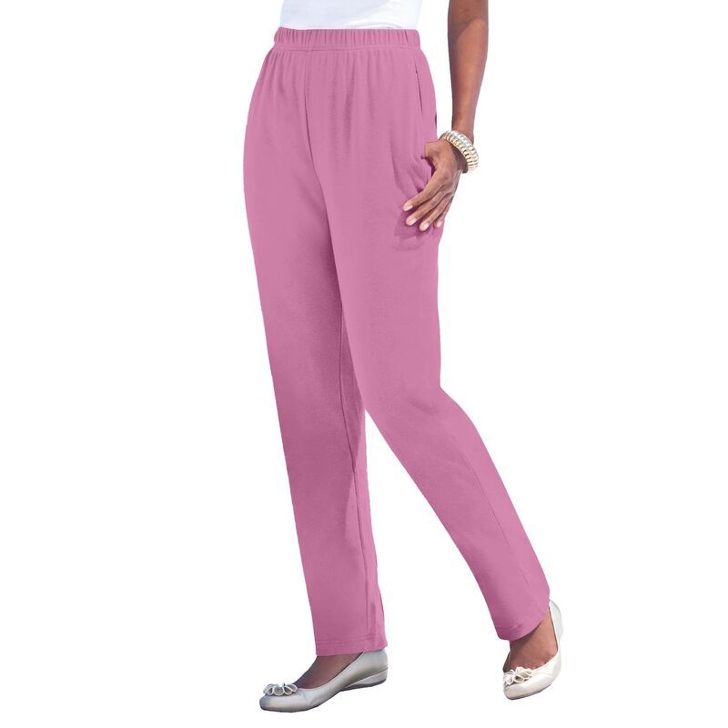ロアマンズ レディース ボトムス カジュアルパンツ ストレート プラスサイズ プチ ニット Roamans Womens Plusize Petite Plusize Straight Leg Soft Knit Pull On Pant Mauve Orch