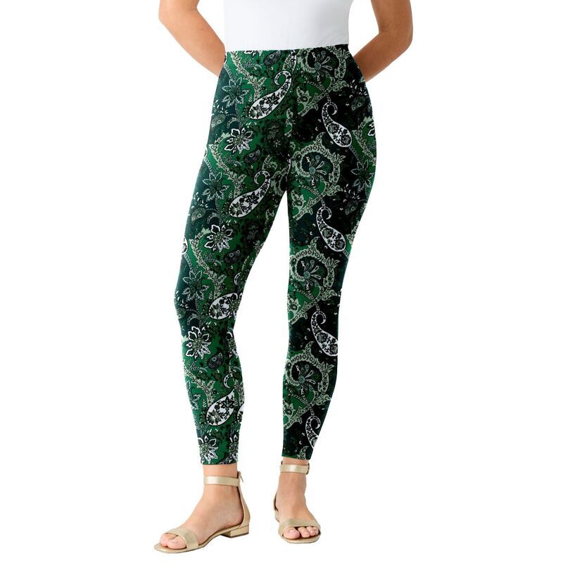 ロアマンズ レディース ボトムス カジュアルパンツ プラスサイズ アンクル Roamans Womens Plusize Anklength Essential Stretch Leggingreen Multi Paisley グリーン