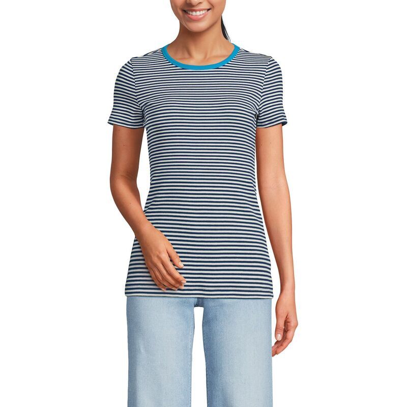 ランズエンド レディース トップス Tシャツ Womens Lands End Womens Micro Rib Tee Blue Pear Stripe ブルー
