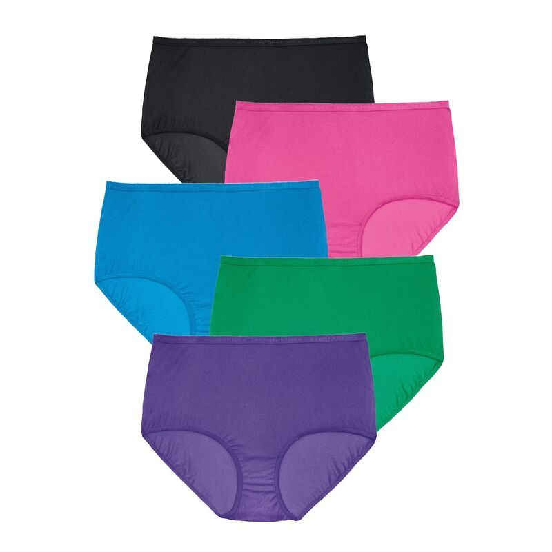 コンフォート チョイス レディース アンダーウェア パンツ プラスサイズ ナイロン Comfort Choice Plusize Full Coverage Nylon Brief 5Pack Bright Pack