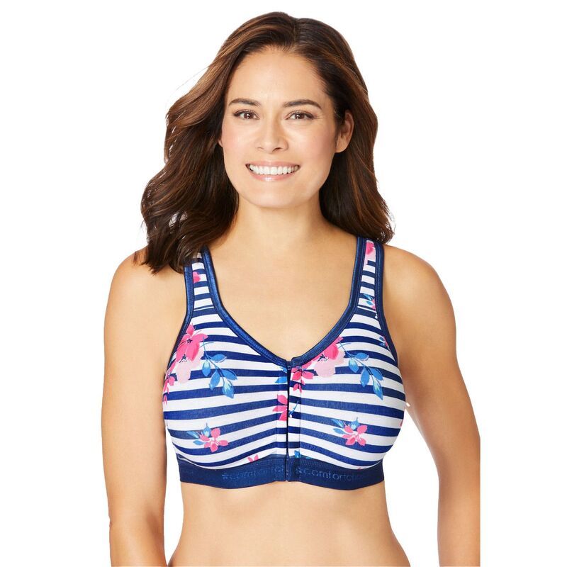 コンフォート チョイス レディース アンダーウェア ブラジャー プラスサイズ Comfort Choice Womens Plusize Wireless Frontclose Lounge Bra Evening Blue Floral ブルー