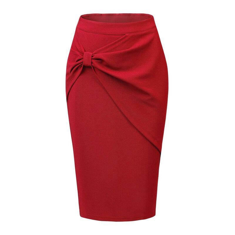 アレグラ ケー レディース ボトムスカート ハイウエスト ギャザー ミディ ALLEGRA K Work Pencil Skirts For Women Ruched High Waist Bodycon Midi Skirt Red レッド
