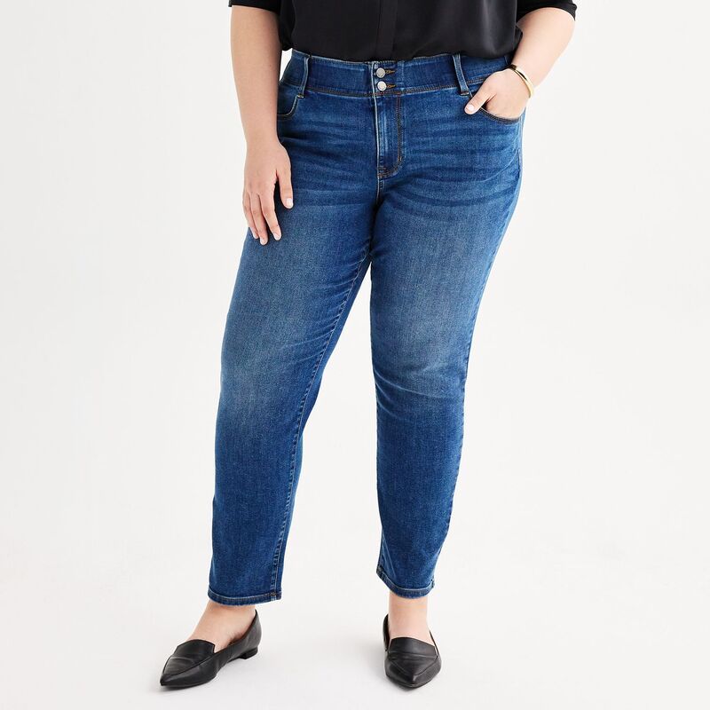 ナインウェスト レディース ボトムス デニムパンツ プラスサイズ ジーンズ Plusize Nine West Slim Straight Jeans Medium Wash