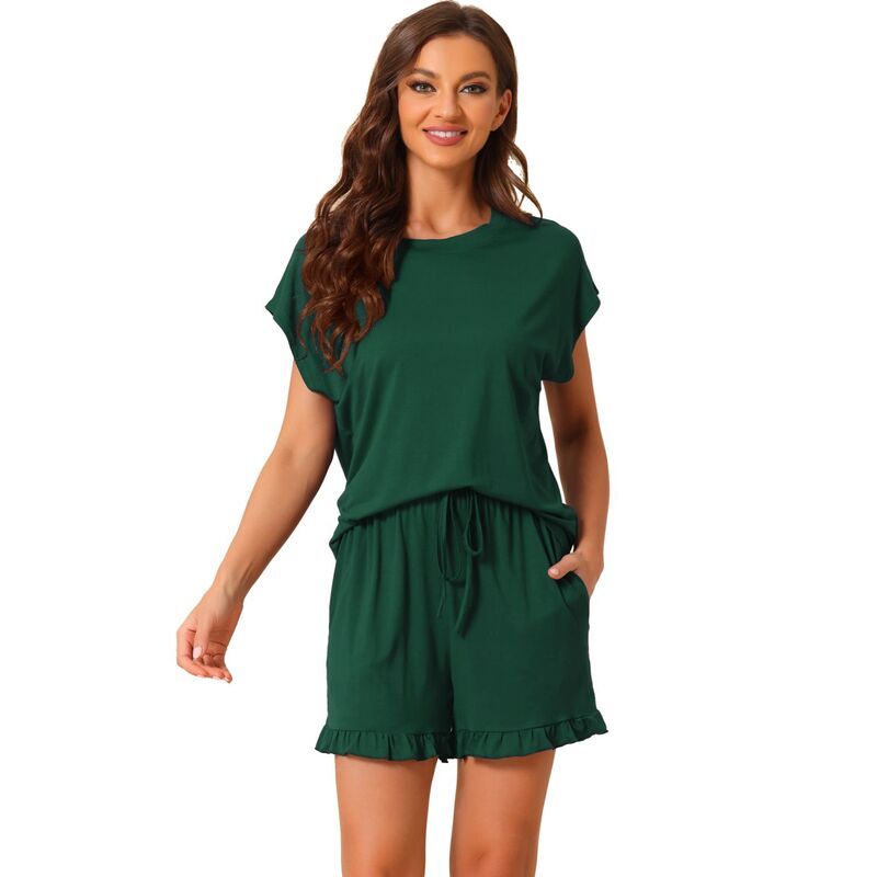 cheibear レディース アンダーウェア ナイトウェア フリル ショートパンツ cheibear Womens Pajama Ruffle Summer Outfitshort Sleeves Tops with Shorts Lounge Sets Gr