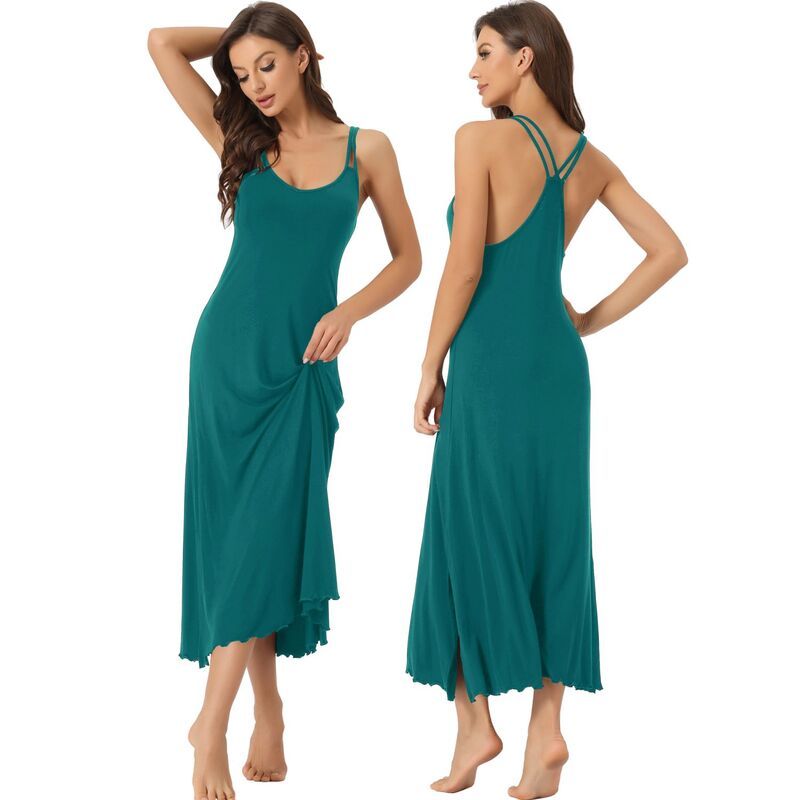 cheibear レディース アンダーウェア ナイトウェア ミディ cheibear Womens Lingerie Nighties Pajama Dress Back Full Slip Camisole Midi Nightgowns Peacock G