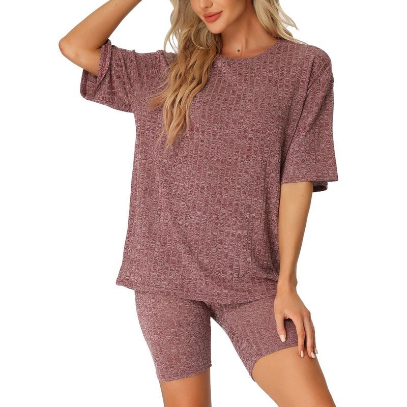 cheibear レディース アンダーウェア ナイトウェア リブ トラックスーツ スウェット シャツ ショートパンツ ニット cheibear Womens Ribbed Knit Softracksuit Sweatshirt Set Shorts Loun