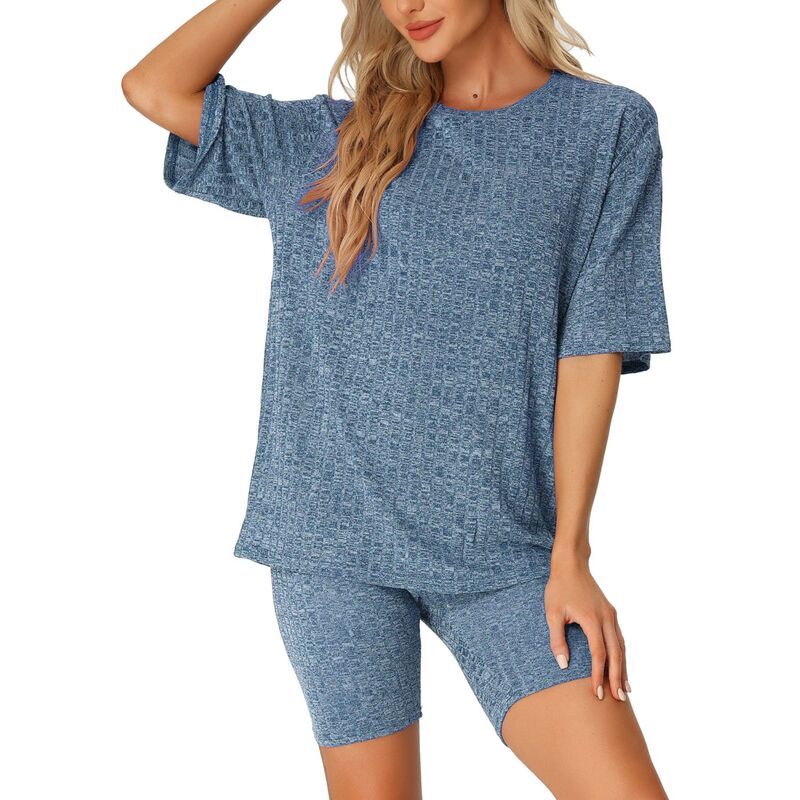 cheibear レディース アンダーウェア ナイトウェア リブ トラックスーツ スウェット シャツ ショートパンツ ニット cheibear Womens Ribbed Knit Softracksuit Sweatshirt Set Shorts Loun