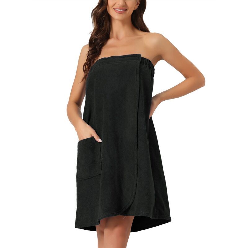 cheibear レディース アンダーウェア ナイトウェア キャップ cheibear Womens Towel Wrap Robe Bathrobe Spa Towels With Shower Cap For Bath Gym Black ブラック
