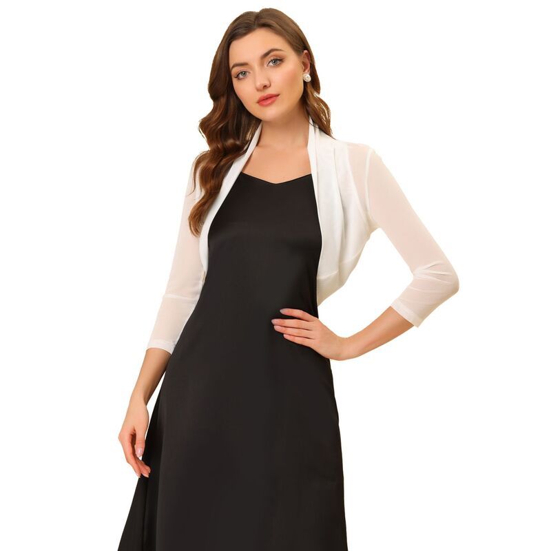 アレグラ ケー レディース アウター ニット・セーター セミシアー ALLEGRA K Womensemi Sheer Elegant Long Sleeves Bolero Shrug Tops White ホワイト
