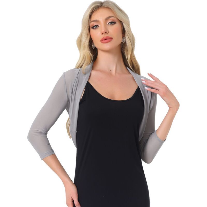 アレグラ ケー レディース アウター ニット・セーター セミシアー ALLEGRA K Womensemi Sheer Elegant Long Sleeves Bolero Shrug Tops Light Grey グレー