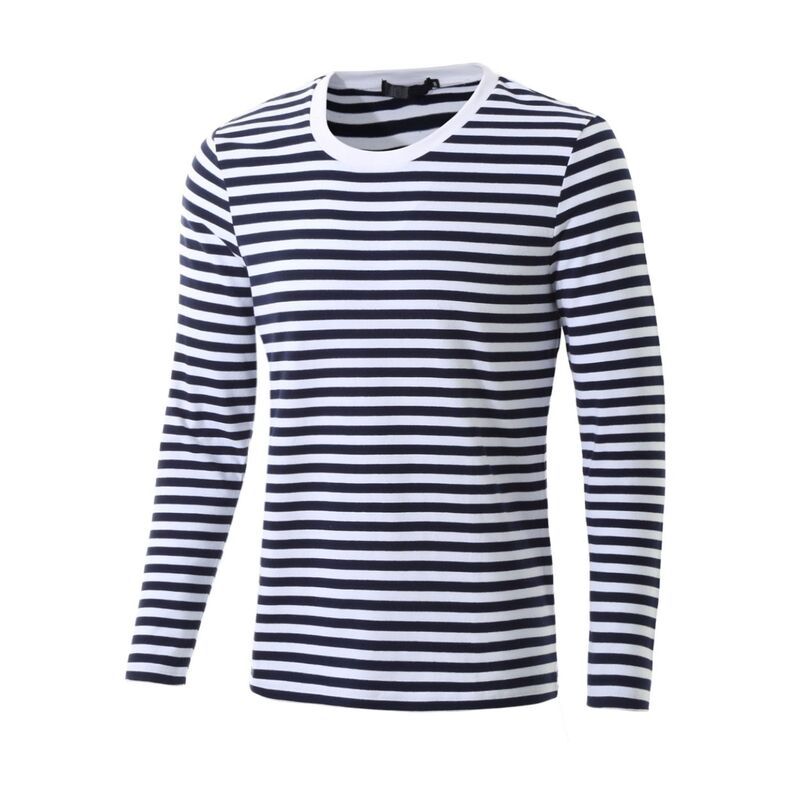Lars Amadeus メンズ トップス Tシャツ クルーネック コットン Lars Amadeus Menstriped Crew Neck Long Sleeve Tshirt Cotton Pullover Top Navy Blue ネイビー