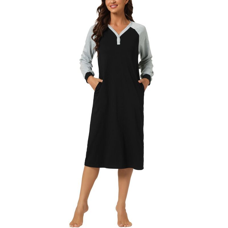 cheibear レディース アンダーウェア ナイトウェア シャツ cheibear Womens Pajamas Nightshirt Button Up Dress Lounge Nightgown Black ブラック