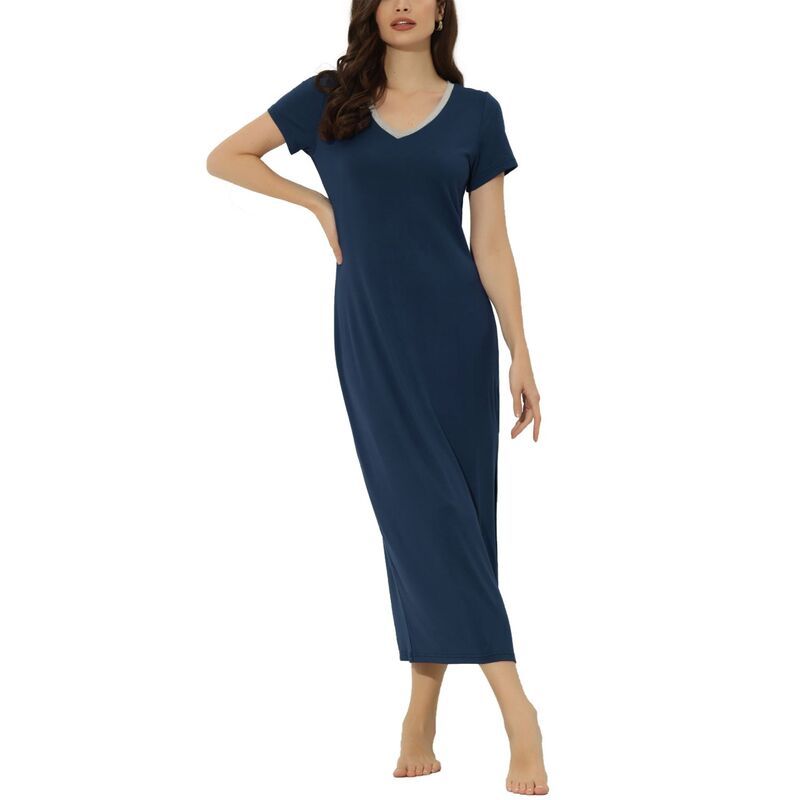 cheibear レディース アンダーウェア ナイトウェア サイドスリット シャツ cheibear Womensleepwear Long Pajama Dress with Side Slit Nightshirt Lounge Nightgown Blu