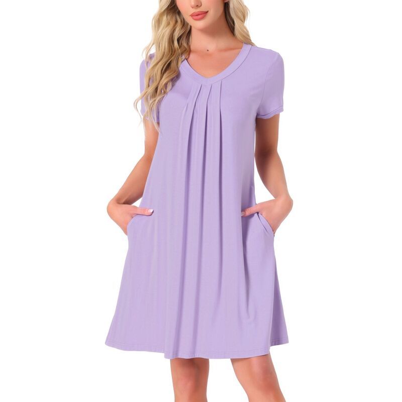 cheibear レディース アンダーウェア ナイトウェア Vネック シャツ cheibear Womens Pajama Dress Nightshirt Sleepwear VNeck with Pockets Lounge Nightgown Light