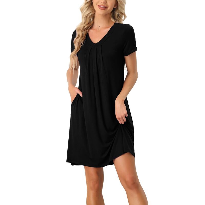 cheibear レディース アンダーウェア ナイトウェア Vネック シャツ cheibear Womens Pajama Dress Nightshirt Sleepwear VNeck with Pockets Lounge Nightgown Dark 10,486円