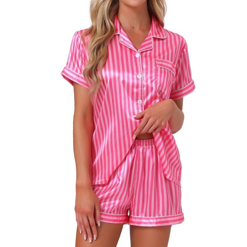 cheibear レディース アンダーウェア ナイトウェア ボタンダウン パンツ シャツ コントラスト ダウン cheibear Womens 2pcs Pajama Set Button Down Shirt and Pants Contrast Sleep