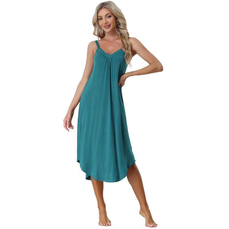 アレグラ ケー レディース アンダーウェア ナイトウェア Vネック ALLEGRA K Womens Pajama V Neck Soft Nightdresstretchy Lounge Cami Dress Peacoke Green グリーン