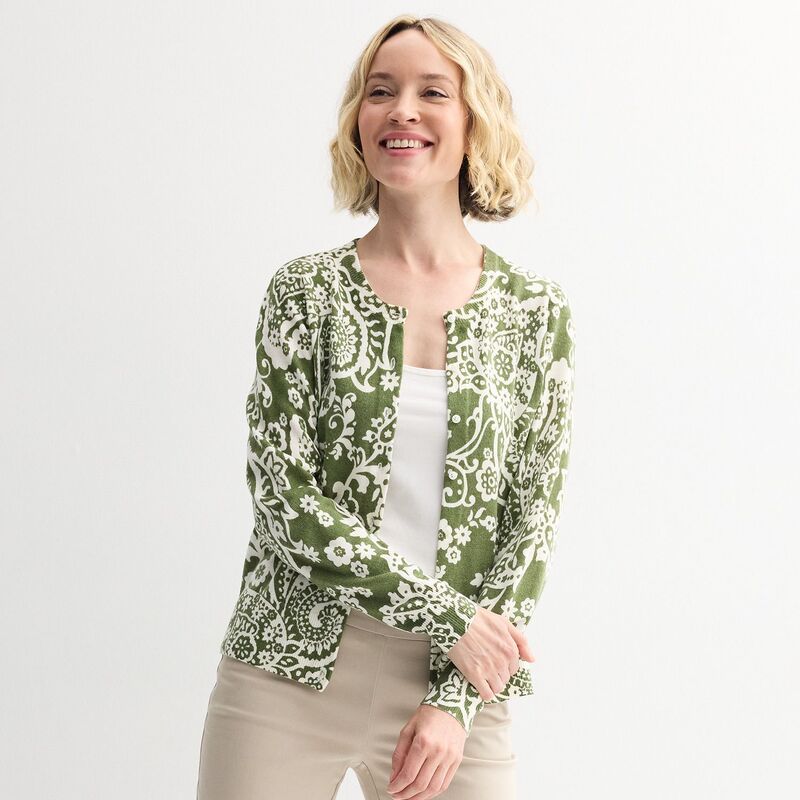 クロフト＆バロー レディース アウター ニット・セーター カーディガン Womens Croft Barrow Extra Soft Classicable Knit Cardigan Olive Craft Paisley オリーブ