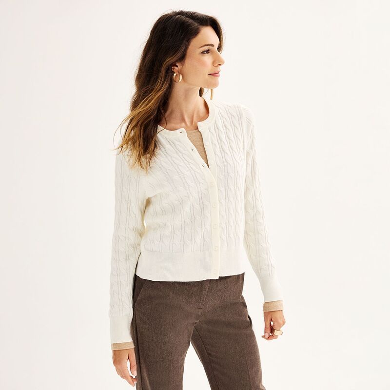 クロフト＆バロー レディース アウター ニット・セーター カーディガン Womens Croft Barrow Extra Soft Classicable Knit Cardigan Ivory アイボリー