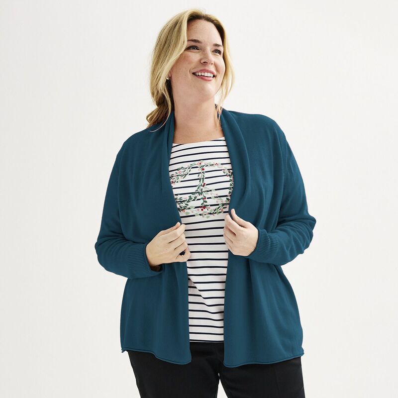 クロフト＆バロー レディース アウター ニット・セーター プラスサイズ カーディガン Plusize Croft Barrow Thextra Soft Closureless Cardigan Mystery Teal ティール