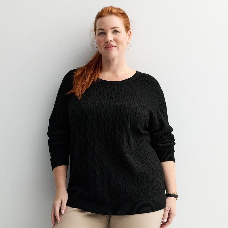 クロフト＆バロー レディース アウター ニット・セーター クルーネック プラスサイズ Plusize Croft Barrow Thextra Soft Cabled Crew Neck Sweater Black ブラック
