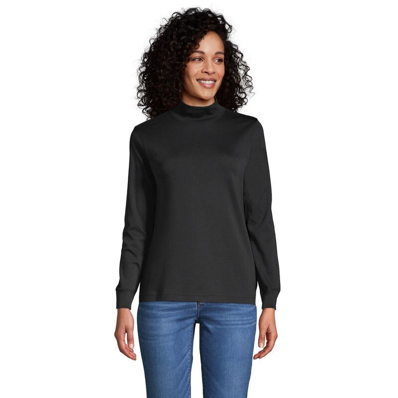 ランズエンド レディース トップス Tシャツ モックネック Womens Lands End Long Sleeve Supima Mockneck Top Black ブラック