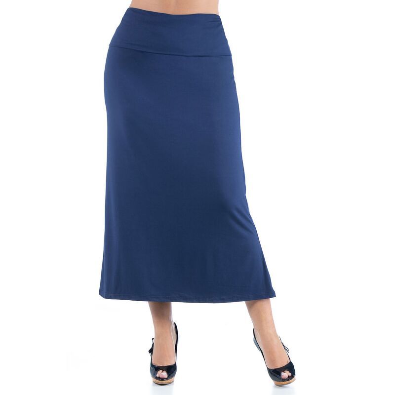 24 セブンコンフォート レディース ボトムスカート プラスサイズ マキシ Plusize 24Seven Comfort Apparel Comfortable Foldover Waistband Maxi Skirt Navy ネイビー