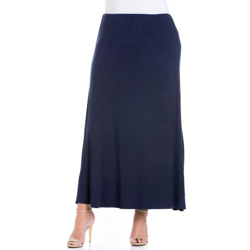 24 セブンコンフォート レディース ボトムスカート プラスサイズ マキシ Plusize 24Seven Comfort Apparel Comfortable Fit Elastic Waist Maxi Skirt Navy ネイビー