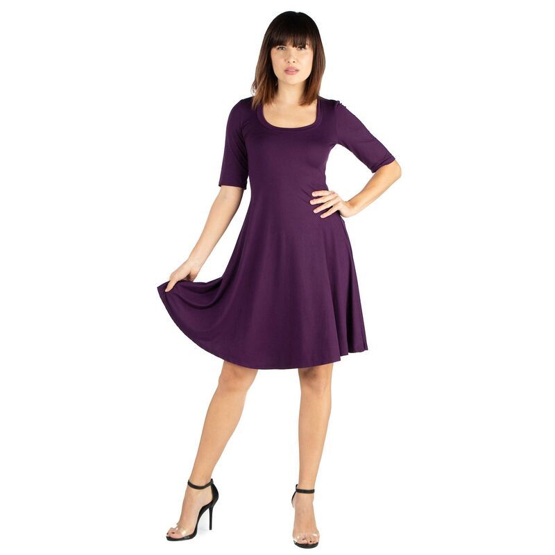 24 セブンコンフォート レディース トップス ワンピース A ライン ひざ丈 Womens 24seven Comfort Apparel Knee Length ALine Dress Purple パープル