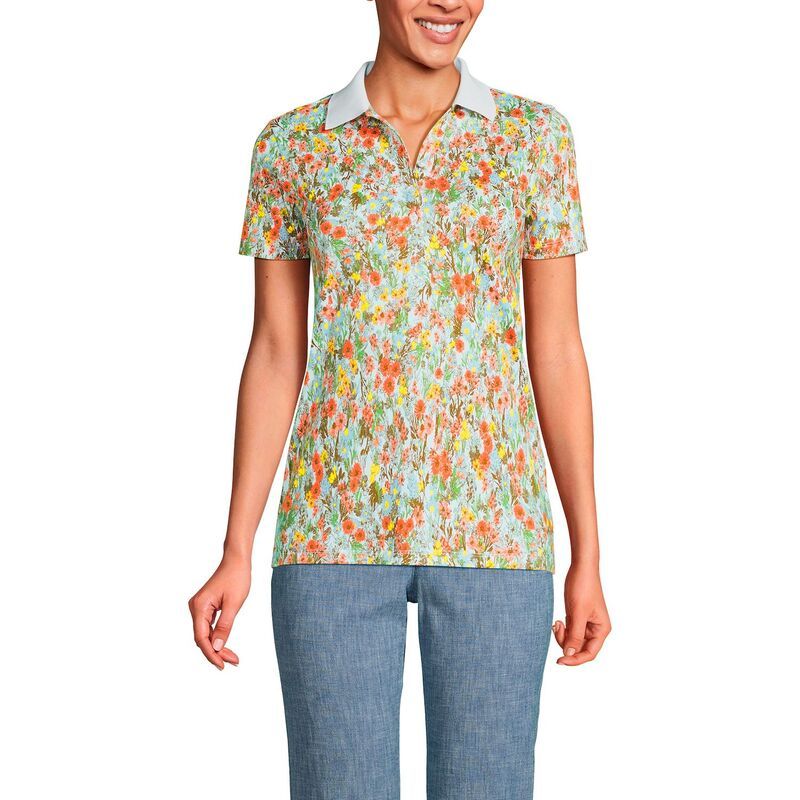 ランズエンド レディース トップス Tシャツ ポロシャツ コットン Womens Lands End Supima Cotton Polo Shirt White Field Floral ホワイト