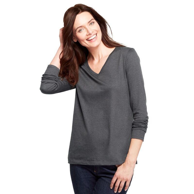 ランズエンド レディース トップス Tシャツ Vネック コットン Womens Lands End RelaxedFit Supima Long Sleeve Cotton VNeck Tee Charcoal Heather チャコール