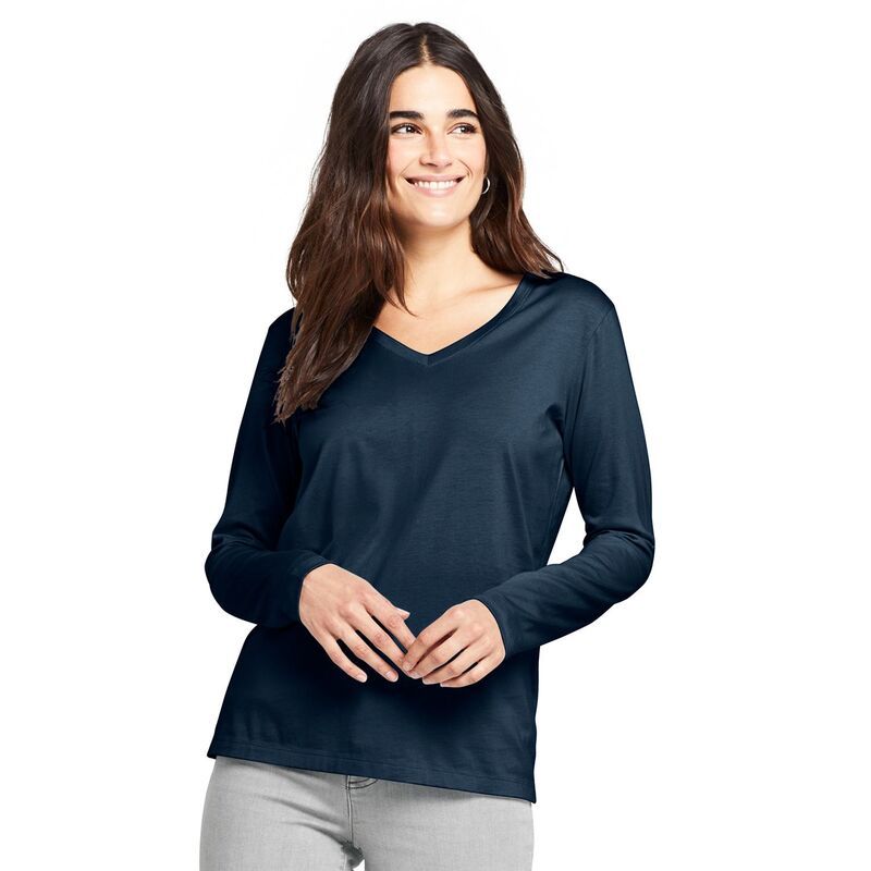 ランズエンド レディース トップス Tシャツ Vネック プチ コットン Petite Lands End Supima Cotton Relaxed VNeck Tee Radiant Navy ネイビー