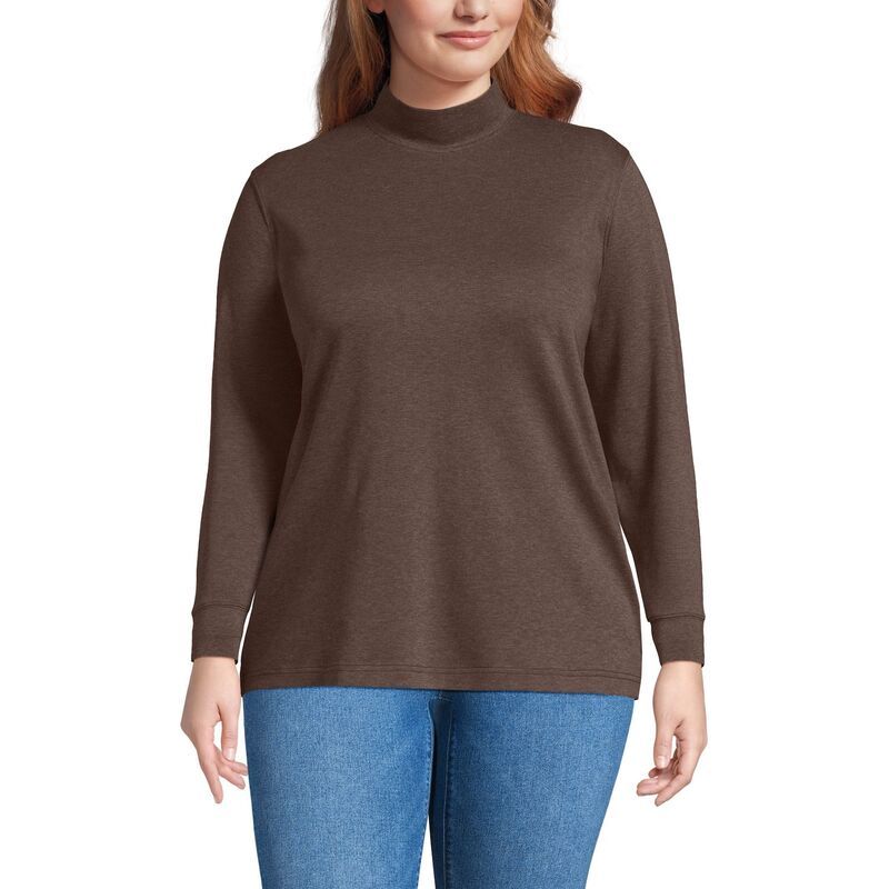 ランズエンド レディース トップス Tシャツ モックネック プラスサイズ Plusize Lands End Relaxed Mockneck Top Bark Brown Heather ヘザー