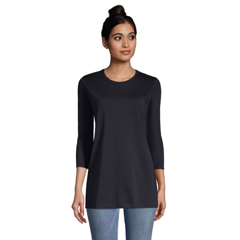 ランズエンド レディース トップス Tシャツ クルーネック コットン Womens Lands End Supima Cotton Crewneck Tunic Black ブラック