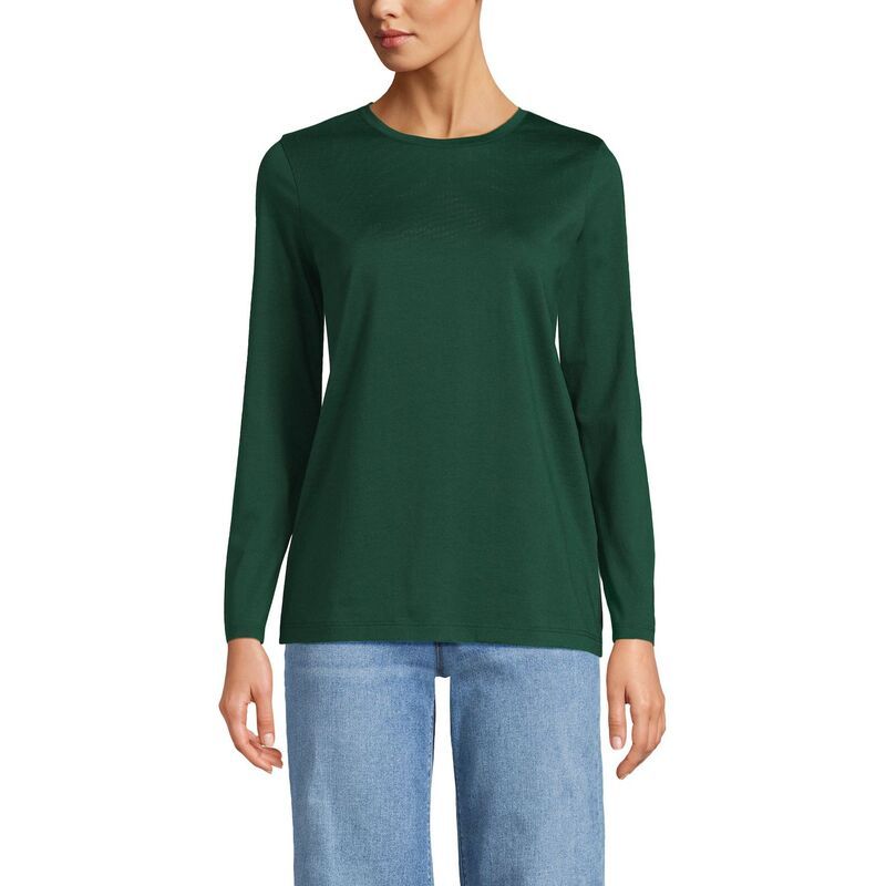 ランズエンド レディース トップス Tシャツ クルーネック プチ コットン Petite Lands End RelaxedFit Supima Long Sleeve Cotton Crewneck Tee Pine Valley