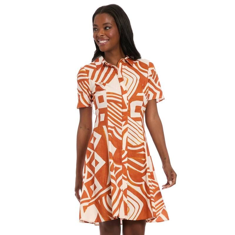 ロンドンタイムス レディース トップス ワンピース シャツ Womens London Timeshort Sleeve Swing Shirt Dress Peach Orange ピーチ