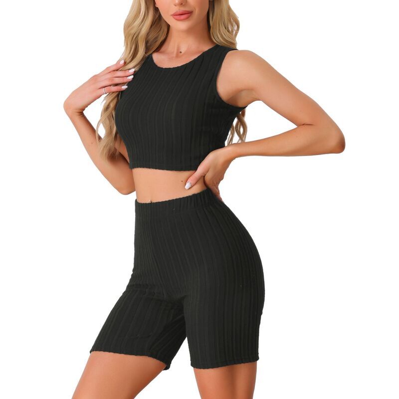cheibear レディース アンダーウェア ナイトウェア リブ ショートパンツ ノースリーブ ニット cheibear Womens Pajamasleevelessummeribbed Knit with Jogger Biker Shorts Loung